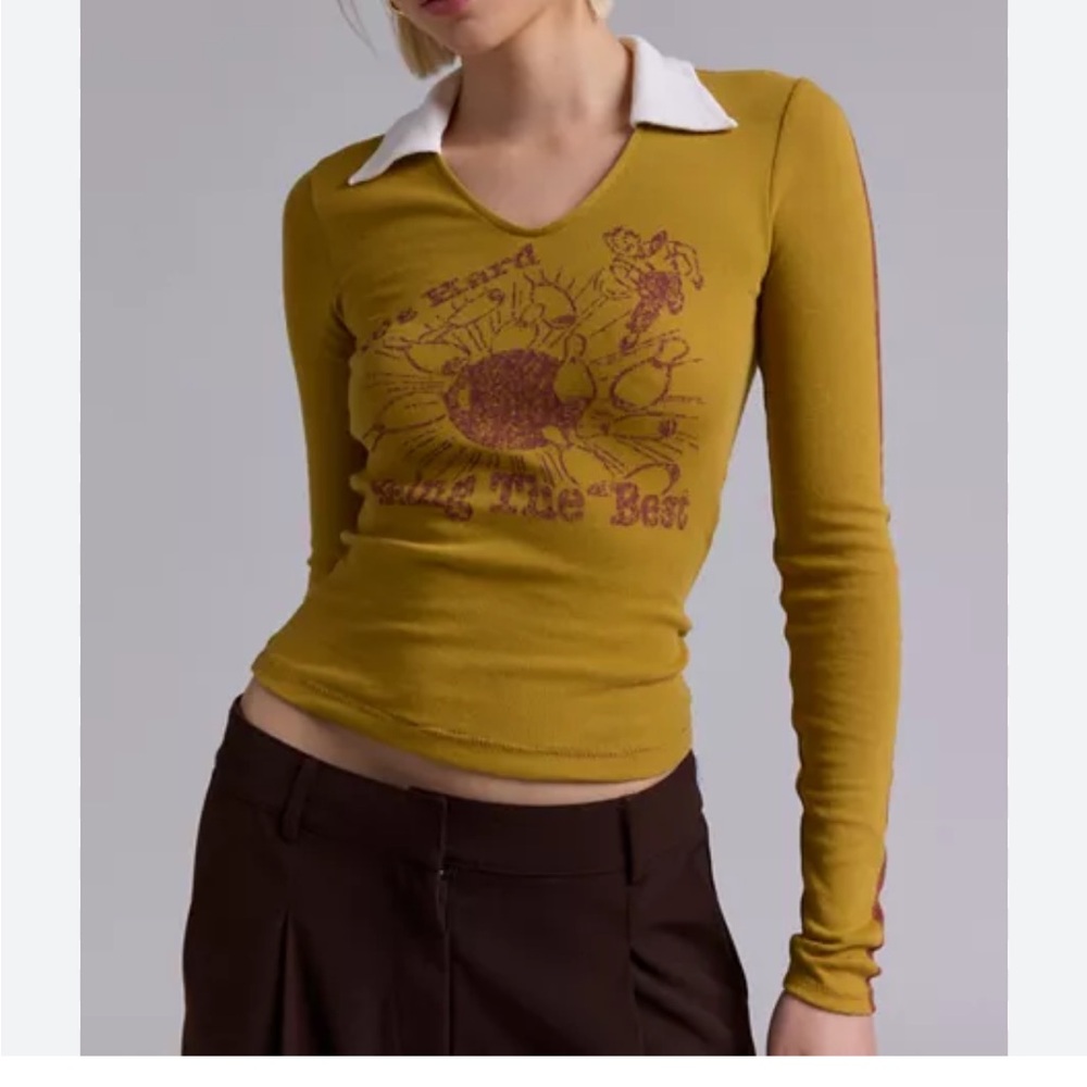 Urban Outfitters Mustard Long Sleeve Top with White Collar